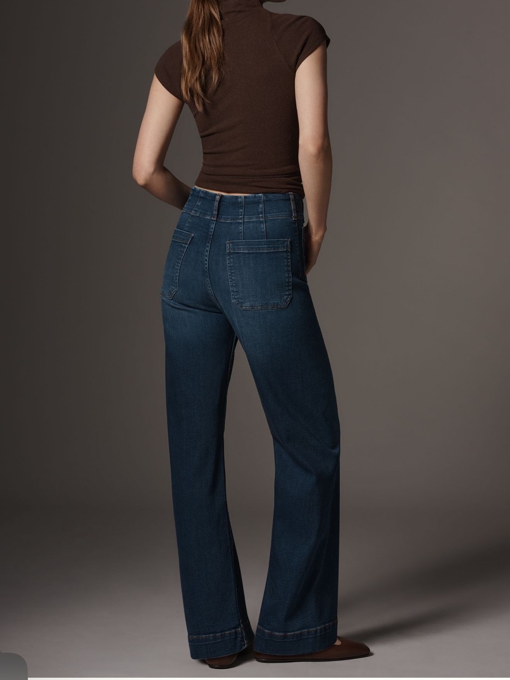 Maeve Anthropologie The Colette Wide Leg Jeans Dark Wash Full Length Size 32 - Picture 2 of 10